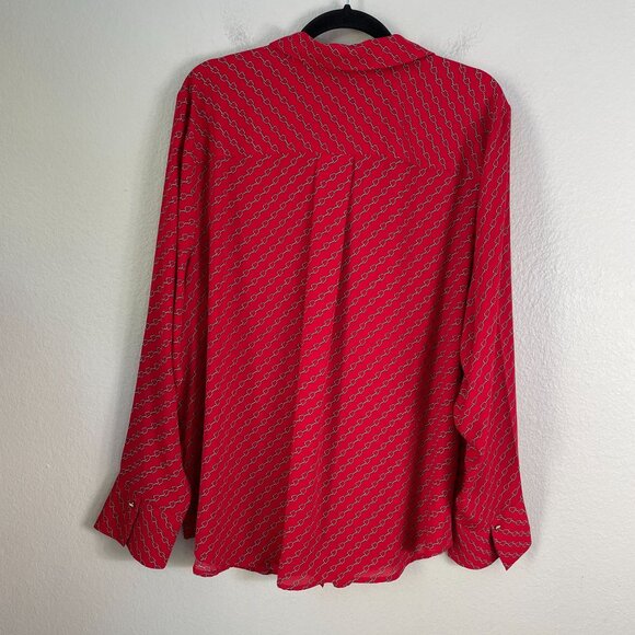 Liz Claiborne Career Womens Plus XXL Red Heart Chain Print Blouse Long Sleeve - Picture 9 of 10